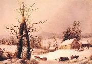 George Henry Durrie Winter Farmyard and Sleigh oil on canvas